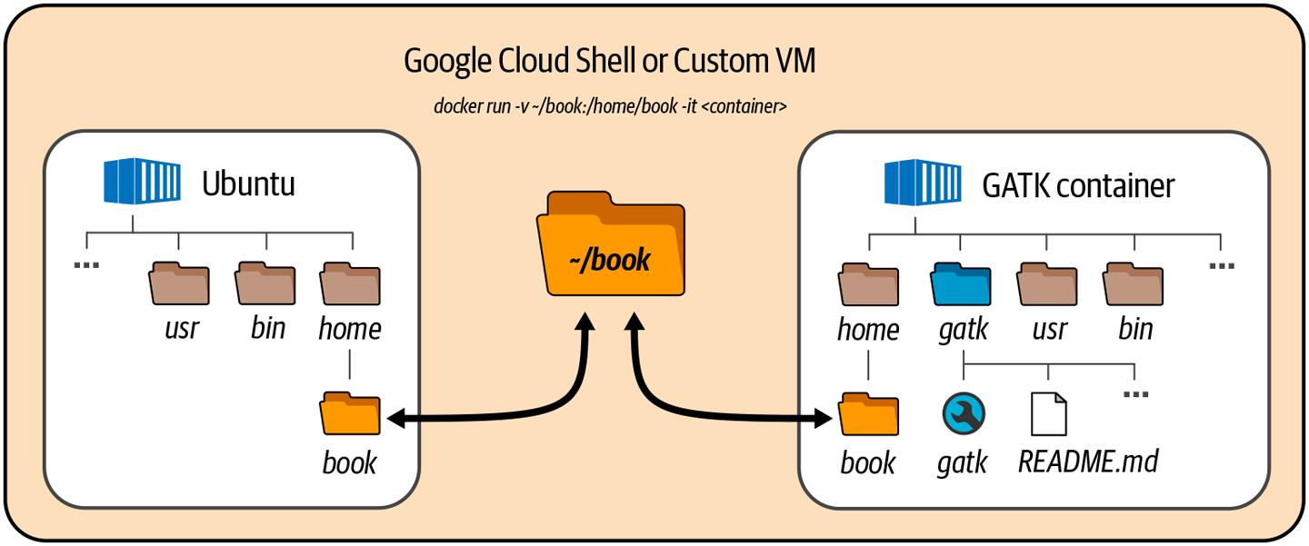 Mounting a volume or directory from your Google Cloud Shell into a Docker container.