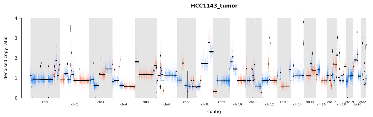 Plot of segments modeled based on denoised copy ratios.