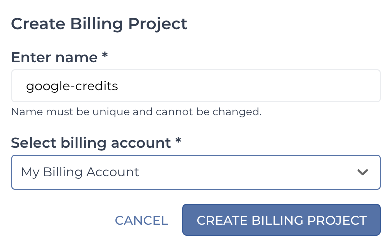 Using an existing billing account to create a billing project in Terra.