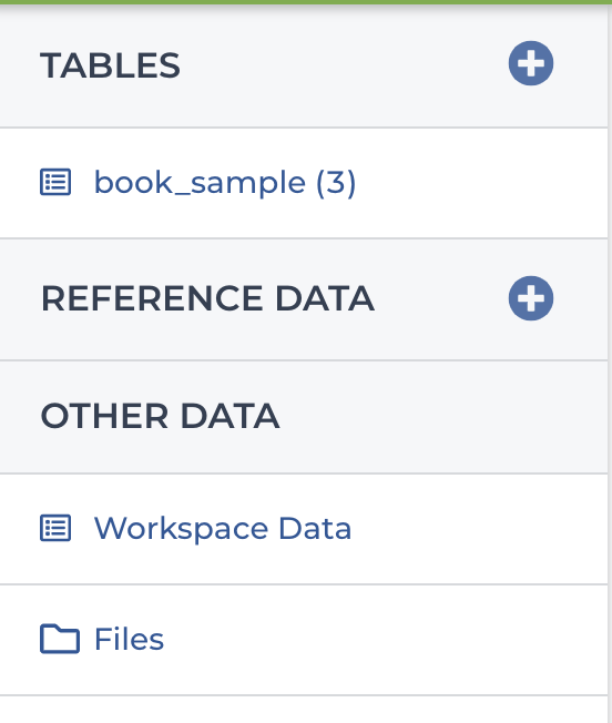 Viewing the menu of data tables on the DATA tab.