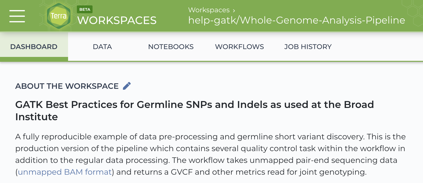 Summary information for the Whole-Genome-Analysis-Pipeline workspace.