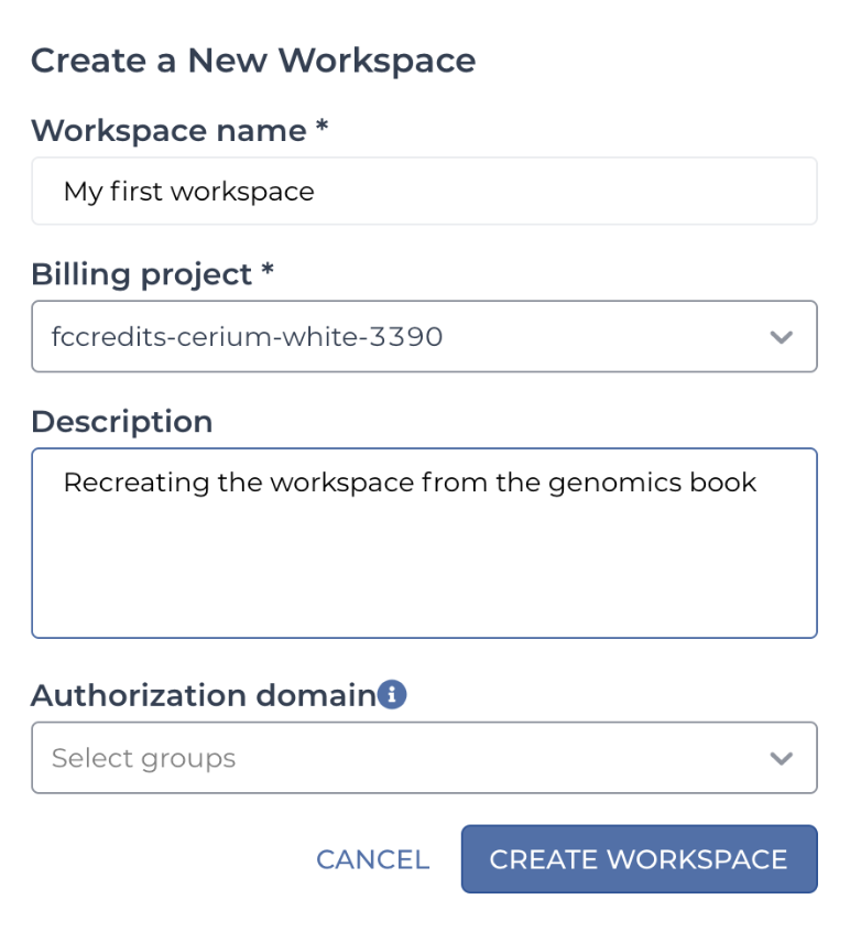 The “Create a New Workspace” dialog box.