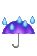 a purple umbrella being bombarded by huge drops of rain