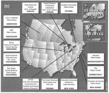 Figure 3.5 CESSDA clickable maps for data archives in (a) Europe and (b) North America (source: CESSDA 1998).