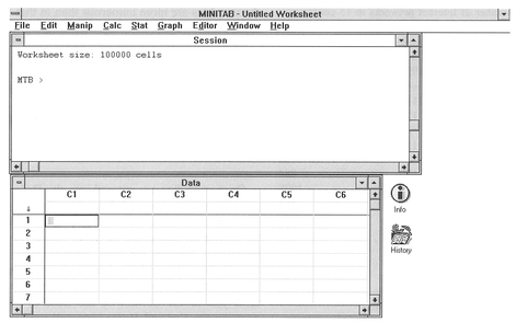 Figure 4.3 MINITAB initial screen.