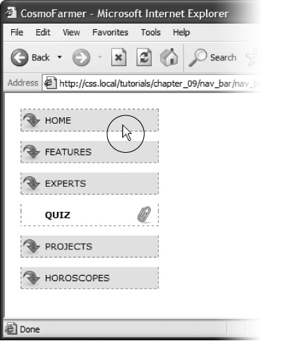 Internet Explorer has some problems with the navigation bar at this point. It adds space between each link and will highlight a link only if the cursor (circled) is directly over the text link.