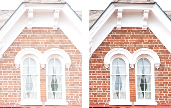 In photography terms, each Multiply layer you add is roughly equivalent to stopping your camera down one f-stop, at least as far as the dark areas are concerned.Left: This photo is totally overexposed, and it looks like there’s no detail there at all.Right: Multiply layers darken things enough to bring back a lot of the washed-out areas and bring out quite a bit of detail. But as you can see, even Elements can’t do much in areas where there’s no detail at all, like the sky and the white framing around these windows.If you’d like to try this exposure fix yourself, download brickwindow.jpg from this book’s Missing CD page at www.missingmanuals.com/cds.