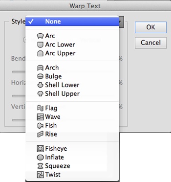 As you can see, Elements gives you lots of ways to warp text.The sliders in this dialog box are grayed out until you select an option from the Style menu. After that, you can use the sliders to customize the warp effect.