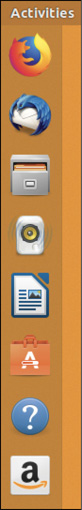 A screenshot of the Dash of the Ubuntu desktop. It includes the set of shortcut icons to applications such as Firefox, Word, and Help. Above it is the Activities quick access link.