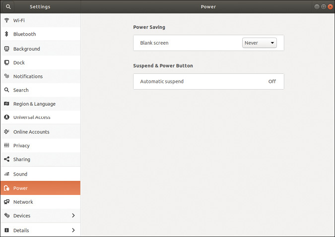 A screenshot of the System Settings with the Power option selected. The Details option is the last element in the list displayed.