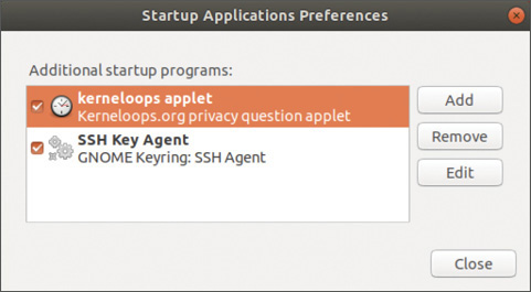 A screenshot of the Startup Application Preferences dialog.