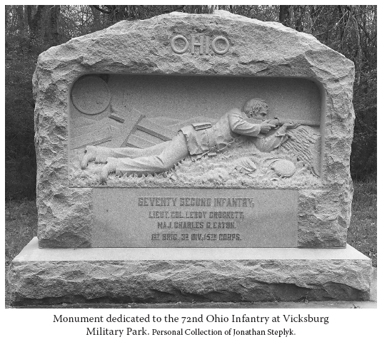 Image: Monument dedicated to the 72nd Ohio Infantry at Vicksburg Military Park. Personal Collection of Jonathan Steplyk.