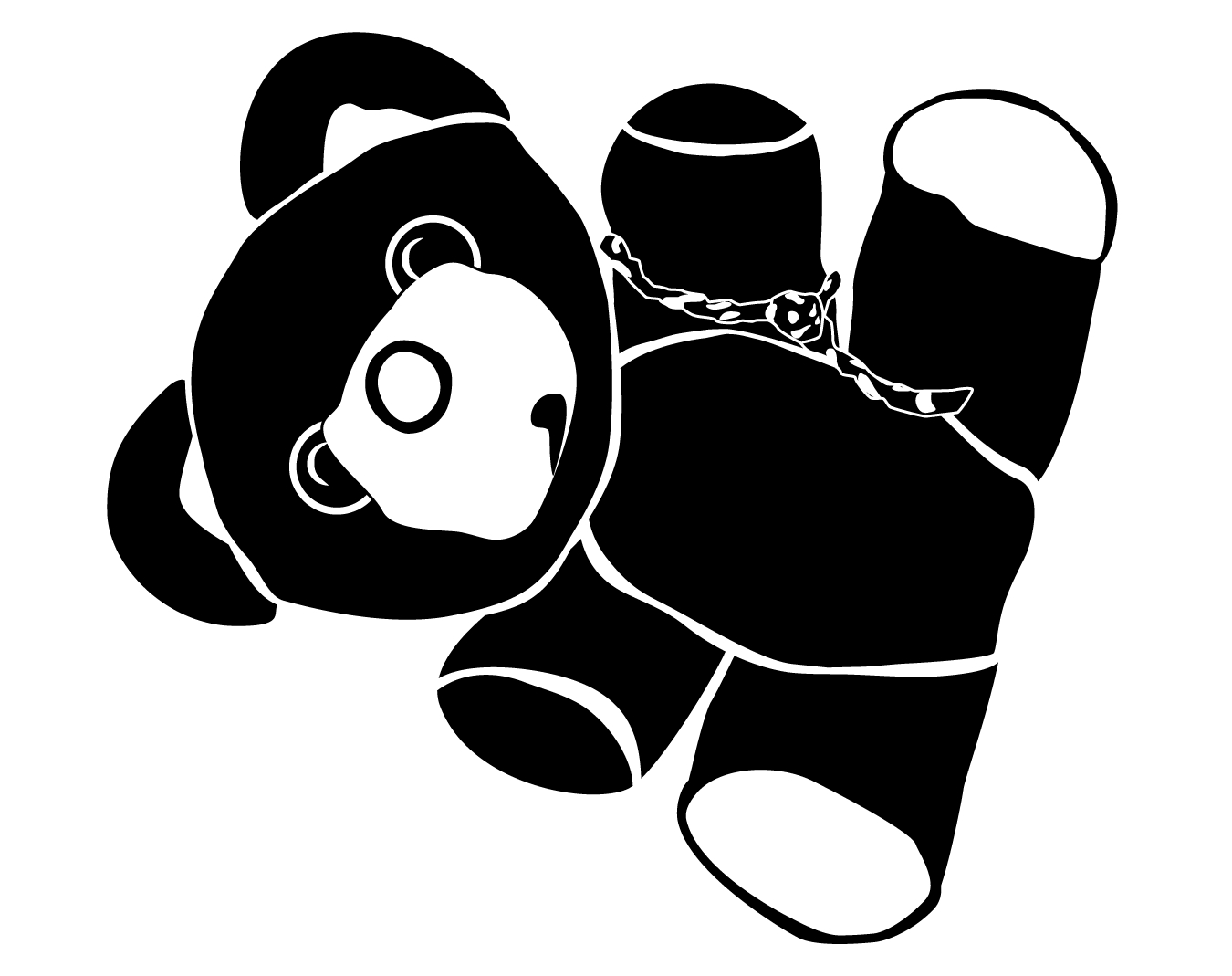 Illustration of a small teddy bear laying on its side. He has a tiny friendship bracelet attached to his left arm and his eyes are slightly tilty.