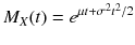 
$$ {M}_X(t)={e}^{\mu t+{\sigma}^2{t}^2/ 2} $$
