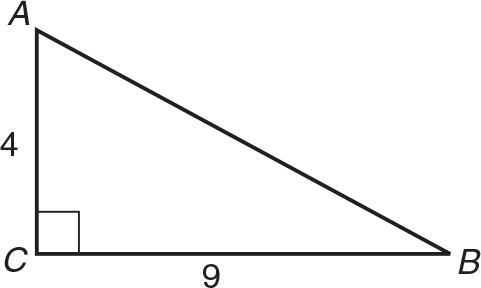 Right triangle ABC; side AC is 4 and side CB 9. 