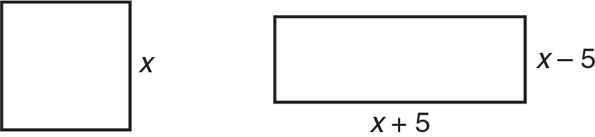 Square with side x, and rectangle with sides x + 5 and x - 5. 