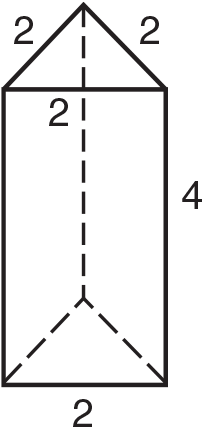 Triangular prism where the sides of the triangle base are each 2 and the height is 4. 