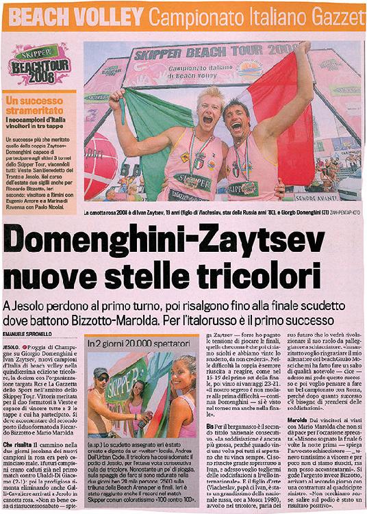 Il titolo della «Gazzetta» quando abbiamo vinto gli italiani di beach volley