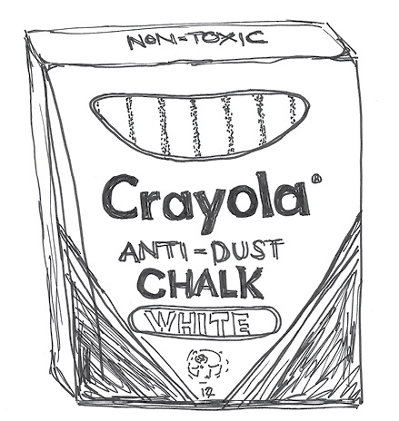 A box of white Crayola Anti-Dust Chalk. ‘Non-toxic’ is written on top of the box.