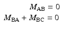 
$$ \begin{array}{l}\kern3em {M}_{\mathrm{AB}}=0\\ {}{M}_{\mathrm{BA}}+{M}_{\mathrm{BC}}=0\end{array} $$
