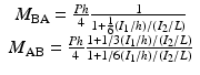 
$$ \begin{array}{c}{M}_{\mathrm{BA}}=\frac{Ph}{4}\frac{1}{1+\frac{1}{6}\left({I}_1/h\right)/\left({I}_2/L\right)}\\ {}{M}_{\mathrm{AB}}=\frac{Ph}{4}\frac{1+1/3\left({I}_1/h\right)/\left({I}_2/L\right)}{1+1/6\left({I}_1/h\right)/\left({I}_2/L\right)}\end{array} $$
