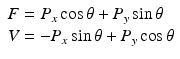 
$$ \begin{array}{l}F={P}_x \cos \theta +{P}_y \sin \theta \\ {}V=-{P}_x \sin \theta +{P}_y \cos \theta \end{array} $$
