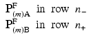 $$ \begin{array}{l}{\mathbf{P}}_{(m)\mathrm{A}}^{\mathrm{F}}\kern0.5em \mathrm{in}\kern0.5em \mathrm{row}\kern0.5em {n}_{-}\\ {}{\mathbf{P}}_{(m)\mathrm{B}}^{\mathrm{F}}\kern0.5em \mathrm{in}\kern0.5em \mathrm{row}\kern0.5em {n}_{+}\end{array} $$