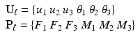 $$ \begin{array}{l}{\mathbf{U}}_{\ell }=\left\{{u}_1\kern0.24em {u}_2\kern0.24em {u}_3\kern0.24em {\theta}_1\kern0.24em {\theta}_2\kern0.24em {\theta}_3\right\}\\ {}{\mathbf{P}}_{\ell } = \left\{{F}_1\kern0.24em {F}_2\kern0.24em {F}_3\kern0.24em {M}_1\kern0.24em {M}_2\kern0.24em {M}_3\right\}\end{array} $$