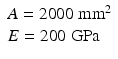 $$ \begin{array}{l}A=2000\;{\mathrm{mm}}^2\\ {}E=200\;\mathrm{GPa}\end{array} $$