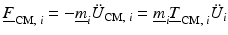 $$ {\underline{F}}_{\mathrm{CM},\;i}=-{\underline{m}}_i{\ddot{U}}_{\mathrm{CM},\;i}={\underline{m}}_i{\underline{T}}_{\mathrm{CM},\;i}{\ddot{U}}_i $$