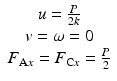 $$ \begin{array}{c}u=\frac{P}{2k}\\ {}v=\omega =0\\ {}{F}_{\mathrm{A}x}={F}_{\mathrm{C}x}=\frac{P}{2}\end{array} $$