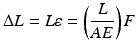 
$$ \Delta L=L\varepsilon =\left(\frac{L}{AE}\right)F $$
