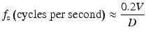 
$$ {f}_{\mathrm{s}}\left(\mathrm{cycles}\ \mathrm{per}\ \mathrm{second}\right)\approx \frac{0.2V}{D} $$
