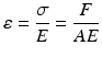 
$$ \varepsilon =\frac{\sigma }{E}=\frac{F}{AE} $$
