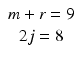 
$$ \begin{array}{c}m+r=9\\ {}2j=8\end{array} $$
