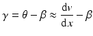 
$$ \gamma =\theta -\beta \approx \frac{\mathrm{d}v}{\mathrm{d}x}-\beta $$
