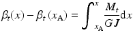 
$$ {\beta}_t(x)-{\beta}_t\left({x}_{\mathrm{A}}\right)={\displaystyle {\int}_{x_{\mathrm{A}}}^x\frac{M_t}{GJ}\mathrm{d}x} $$
