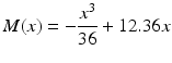 
$$ M(x)=-\frac{x^3}{36}+12.36x $$
