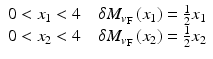 
$$ \begin{array}{l}0<{x}_1<4\kern1em \delta {M}_{v_{\mathrm{F}}}\left({x}_1\right)=\frac{1}{2}{x}_1\\ {}0<{x}_2<4\kern1em \delta {M}_{v_{\mathrm{F}}}\left({x}_2\right)=\frac{1}{2}{x}_2\end{array} $$
