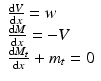 
$$ \begin{array}{l}\frac{\mathrm{d}V}{\mathrm{d}x}=w\\ {}\frac{\mathrm{d}M}{\mathrm{d}x}=-V\\ {}\frac{\mathrm{d}{M}_t}{\mathrm{d}x}+{m}_t=0\end{array} $$
