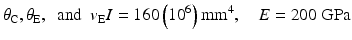 
$$ {\theta}_{\mathrm{C}},{\theta}_{\mathrm{E}},\kern0.5em \mathrm{and}\kern0.5em {v}_{\mathrm{E}}I=160\left({10}^6\right){\mathrm{mm}}^4,\kern1em E=200\;\mathrm{GPa} $$
