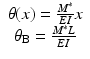 
$$ \begin{array}{c}\theta (x)=\frac{M^{*}}{EI}x\\ {}{\theta}_{\mathrm{B}}=\frac{M^{*}L}{EI}\end{array} $$
