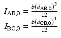 
$$ \begin{array}{c}{I}_{\mathrm{AB},0}=\frac{b{\left({d}_{\mathrm{AB},0}\right)}^3}{12}\\ {}{I}_{\mathrm{BC},0}=\frac{b{\left({d}_{\mathrm{CB},0}\right)}^3}{12}\end{array} $$
