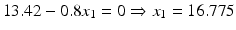 
$$ 13.42-0.8{x}_1=0\Rightarrow {x}_1=16.775 $$
