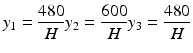 
$$ {y}_1=\frac{480}{H}{y}_2=\frac{600}{H} {y}_3=\frac{480}{H} $$
