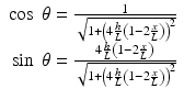 
$$ \begin{array}{c} \cos\;\theta =\frac{1}{\sqrt{1+{\left(4\frac{h}{L}\left(1-2\frac{x}{L}\right)\right)}^2}}\\ {} \sin\;\theta =\frac{4\frac{h}{L}\left(1-2\frac{x}{L}\right)}{\sqrt{1+{\left(4\frac{h}{L}\left(1-2\frac{x}{L}\right)\right)}^2}}\end{array} $$
