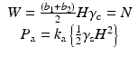 
$$ \begin{array}{c}W=\frac{\left({b}_1+{b}_2\right)}{2}H{\gamma}_{\mathrm{c}}=N\\ {}{P}_{\mathrm{a}}={k}_{\mathrm{a}}\left\{\frac{1}{2}{\gamma}_{\mathrm{s}}{H}^2\right\}\end{array} $$
