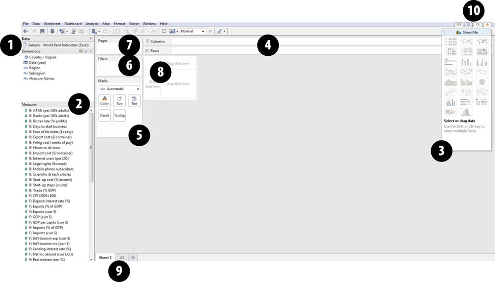 The Tableau user interface for a new Sheet