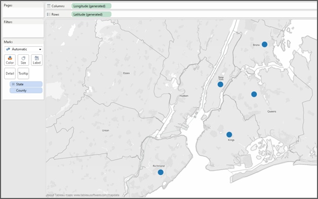 Symbol map for the geographic field “County”