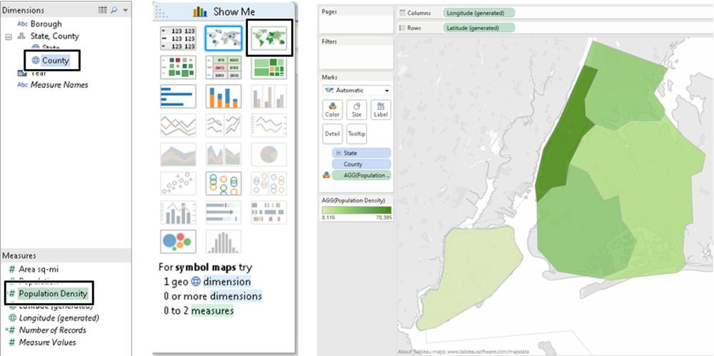 Creating a filled map in Tableau using Show Me